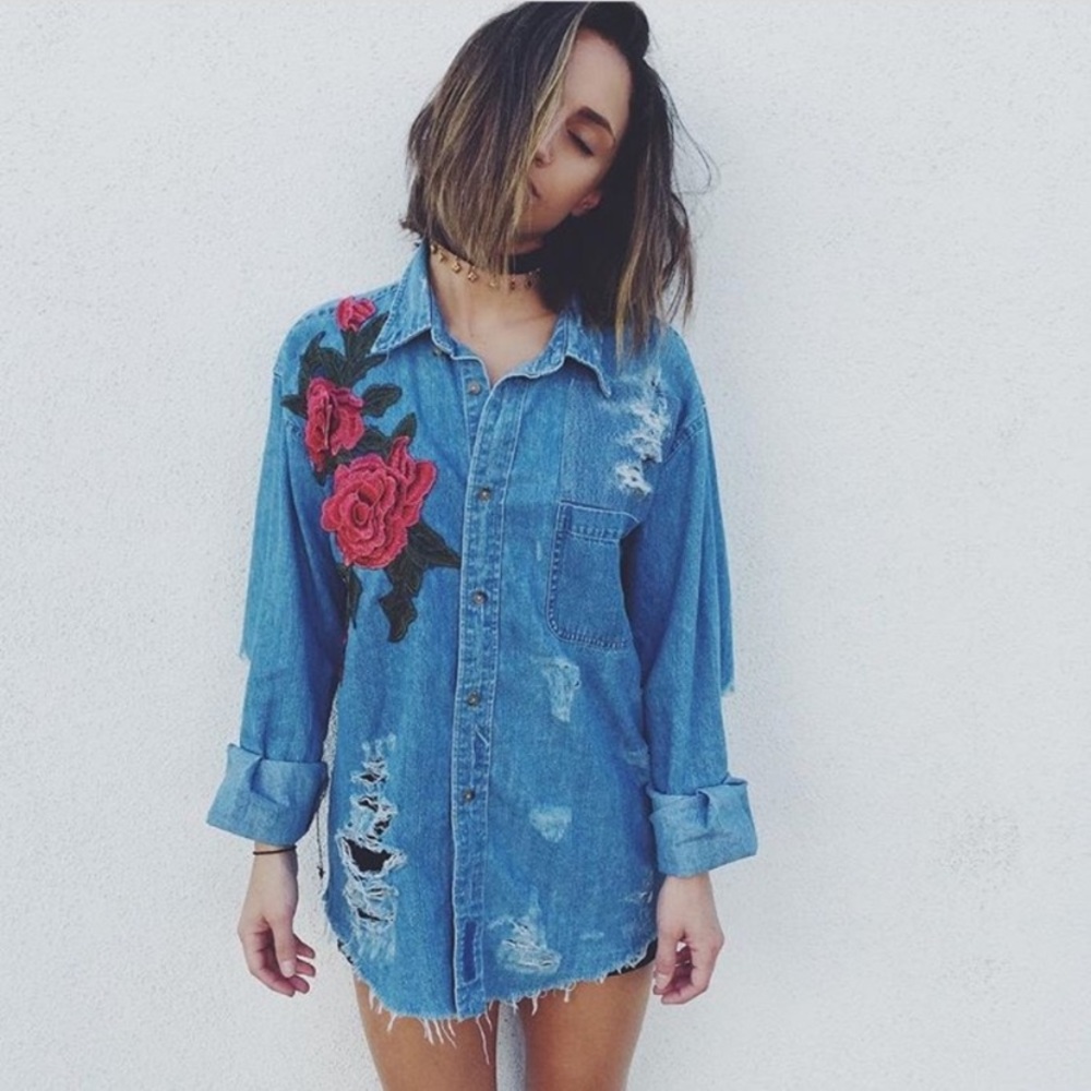LF Furst Of A Kind Distressed Rose Denim Shirt